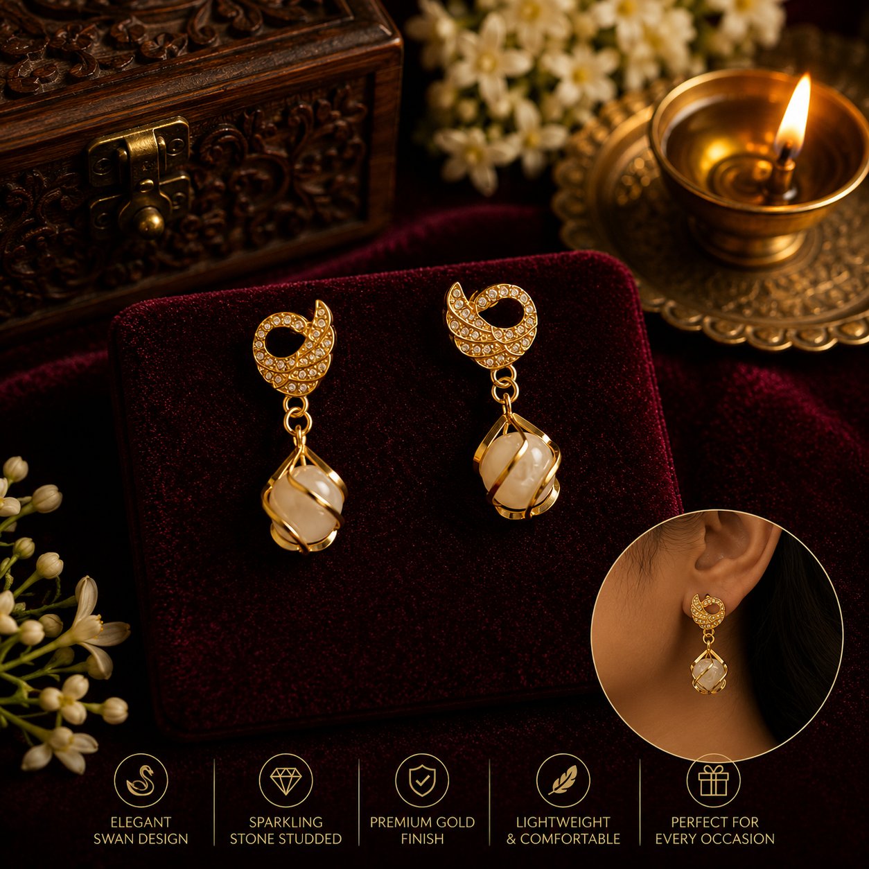Swan Drop Earrings